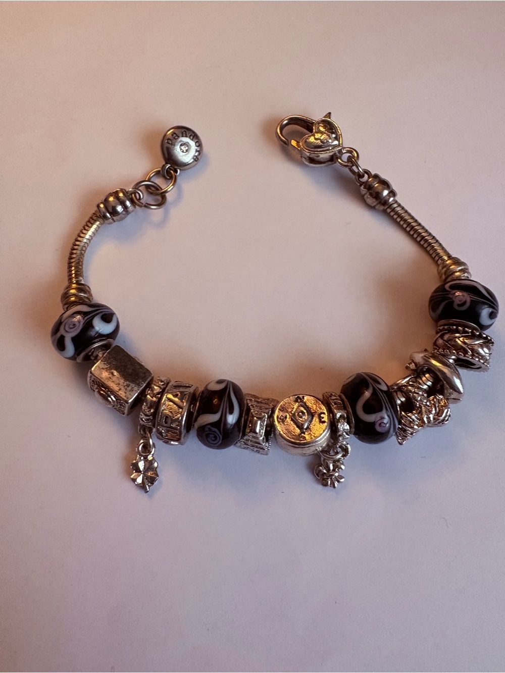 Black and Silver Beaded Charm Bracelet - Unknown Brand
